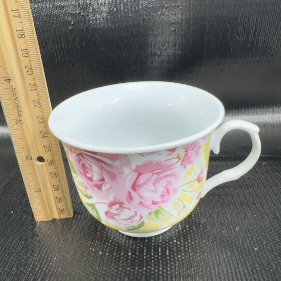 Kent Pottery Fine Porcelain Teacup And Saucer Set Floral Pattern 12oz Yellow VTG - Picture 5 of 10